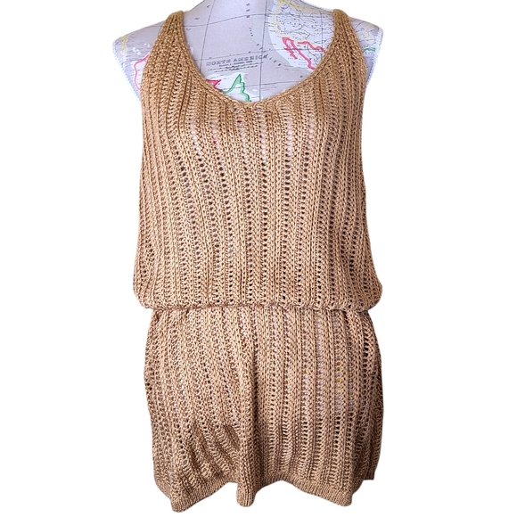 Cupshe Other - CUPSHE Size X-Large Tan Open Weave Crochet Swim Coverup Sleeveless Mini Dress